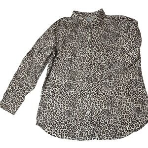 Vintage 80s Leopard Print Blouse Women's L Retro Office Siren Mob Wife